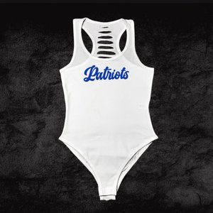 White Navy New England Patriots Bodysuit, Pats Outfit, Pats Fan
